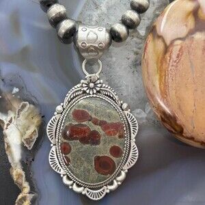 Sterling Southwestern Style Oval Peanut Obsidian Decorated Pendant For Women